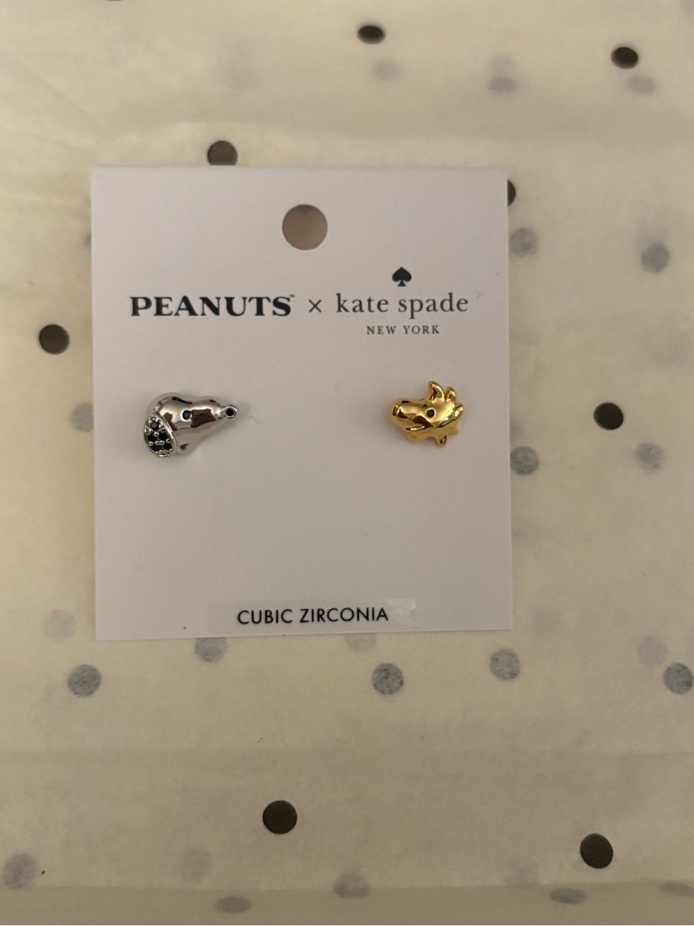 kate spade silver and gold Peanuts Snoopy & Woodstock stud earrings